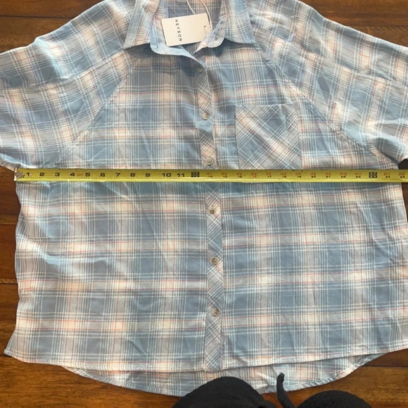 Heyson Lightweight Blue Plaid flannel Oversized Shirt size Small - Picture 15 of 16